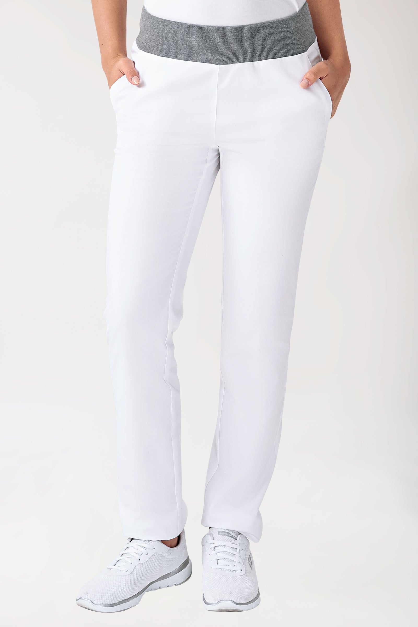 Stretch Hose Damen - Strickbund weiß/grau melange