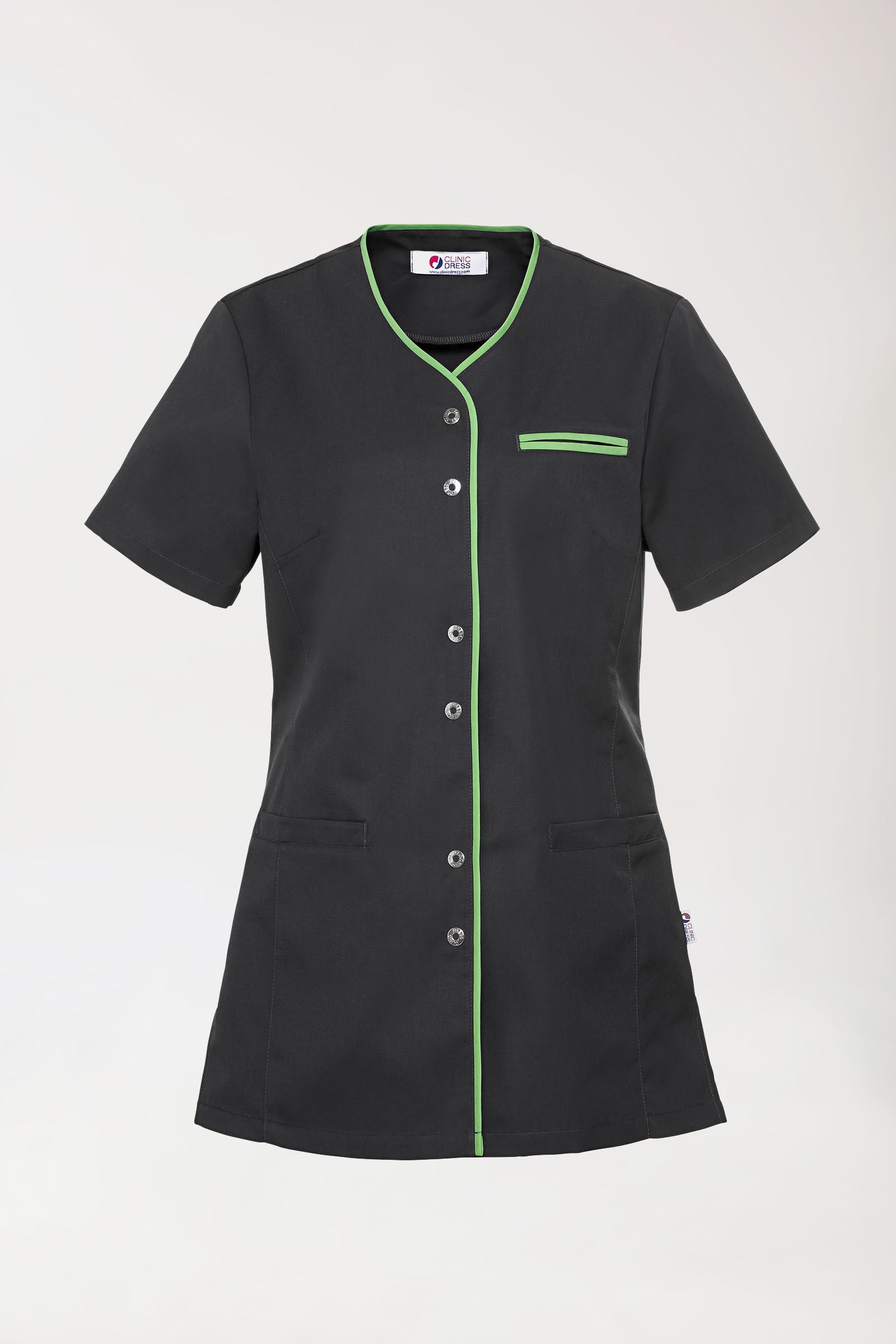 Beauty Kasack Damen - durchgeknöpft anthrazit/apfelgrün