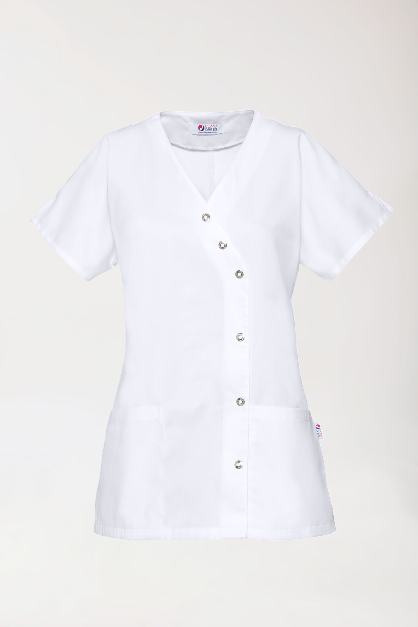 Beauty Kasack Damen - asymmetrische Druckknopfleiste weiß