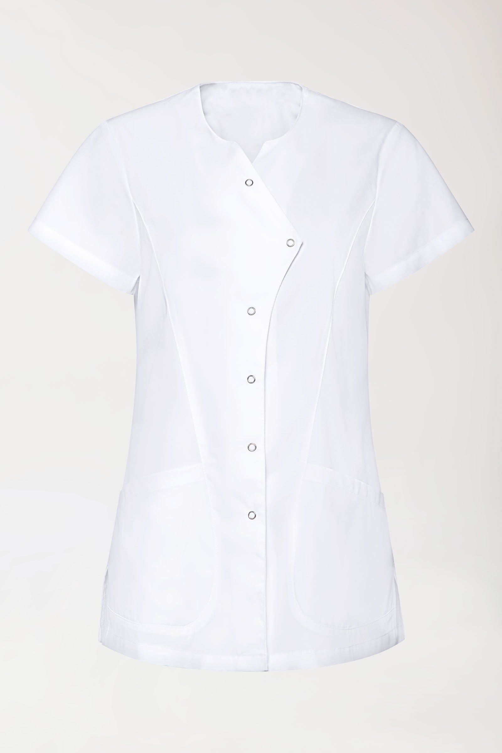 GREEN Stretch Kasack Damen - asymmetrische Druckknopfleiste weiß