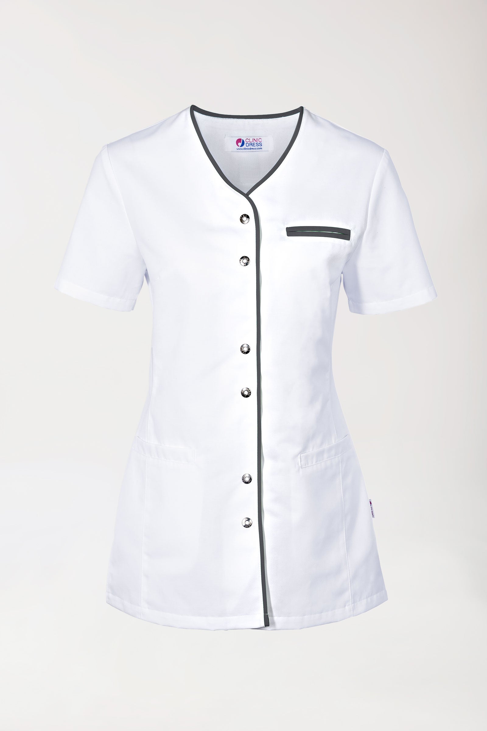 Beauty Kasack Damen - durchgeknöpft weiß/anthrazit