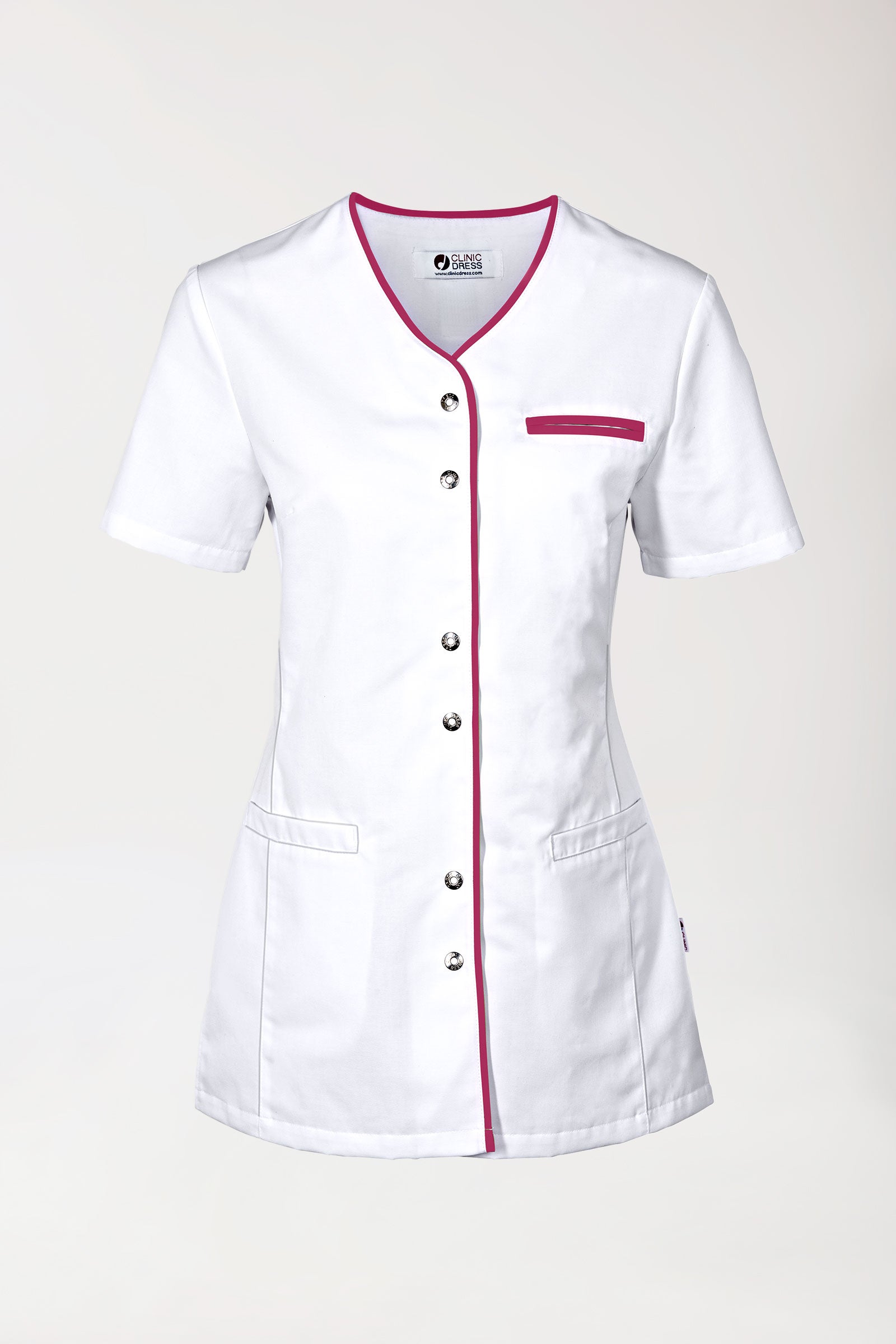 Beauty Kasack Damen - durchgeknöpft weiß/berry