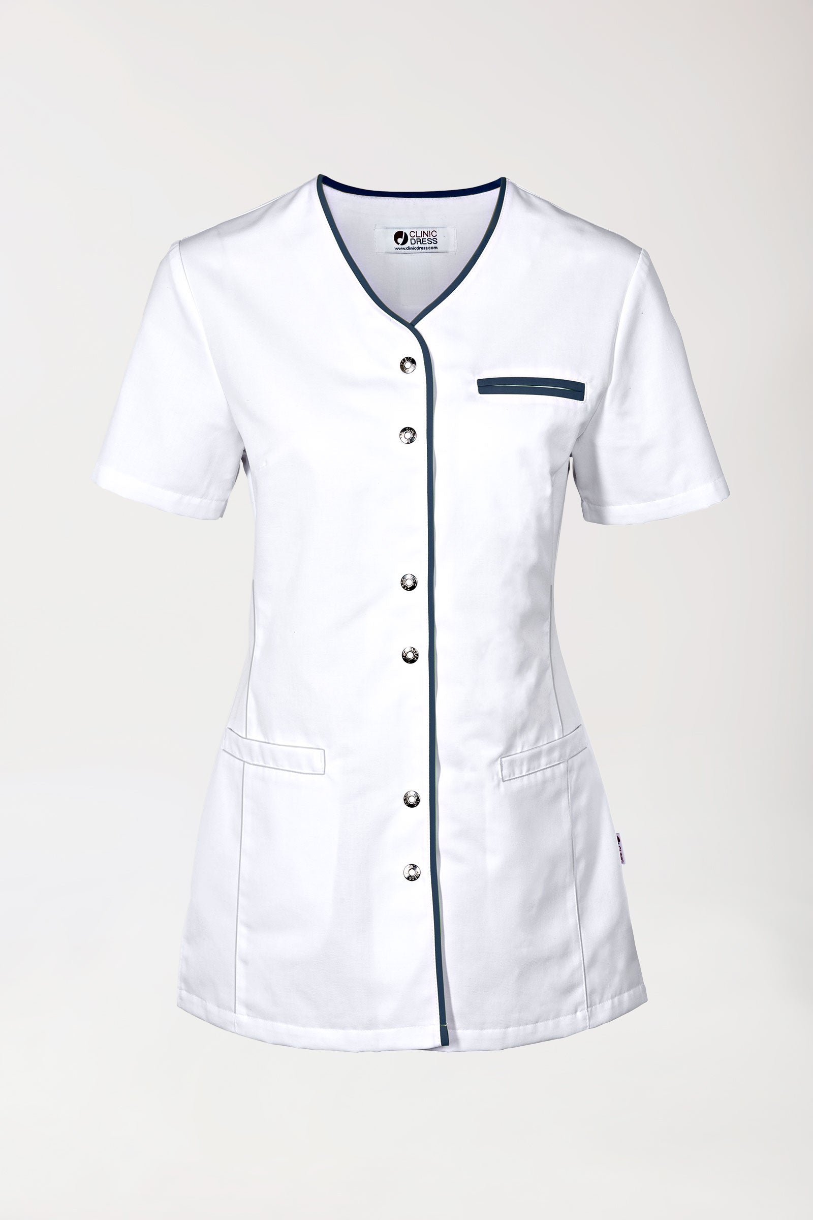 Beauty Kasack Damen - durchgeknöpft weiß/navy