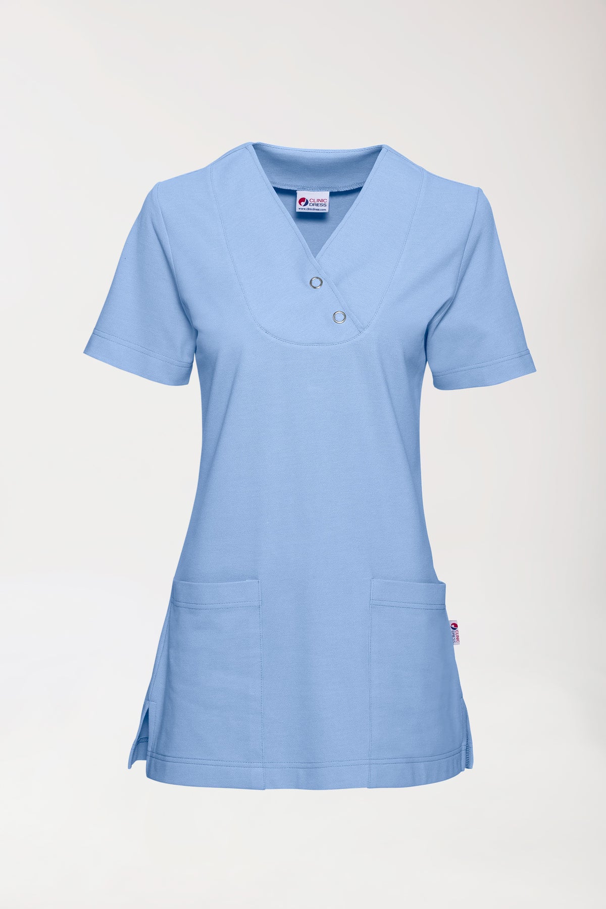 Piqué Longshirt Damen - V-Ausschnitt himmelblau, Vorderansicht 