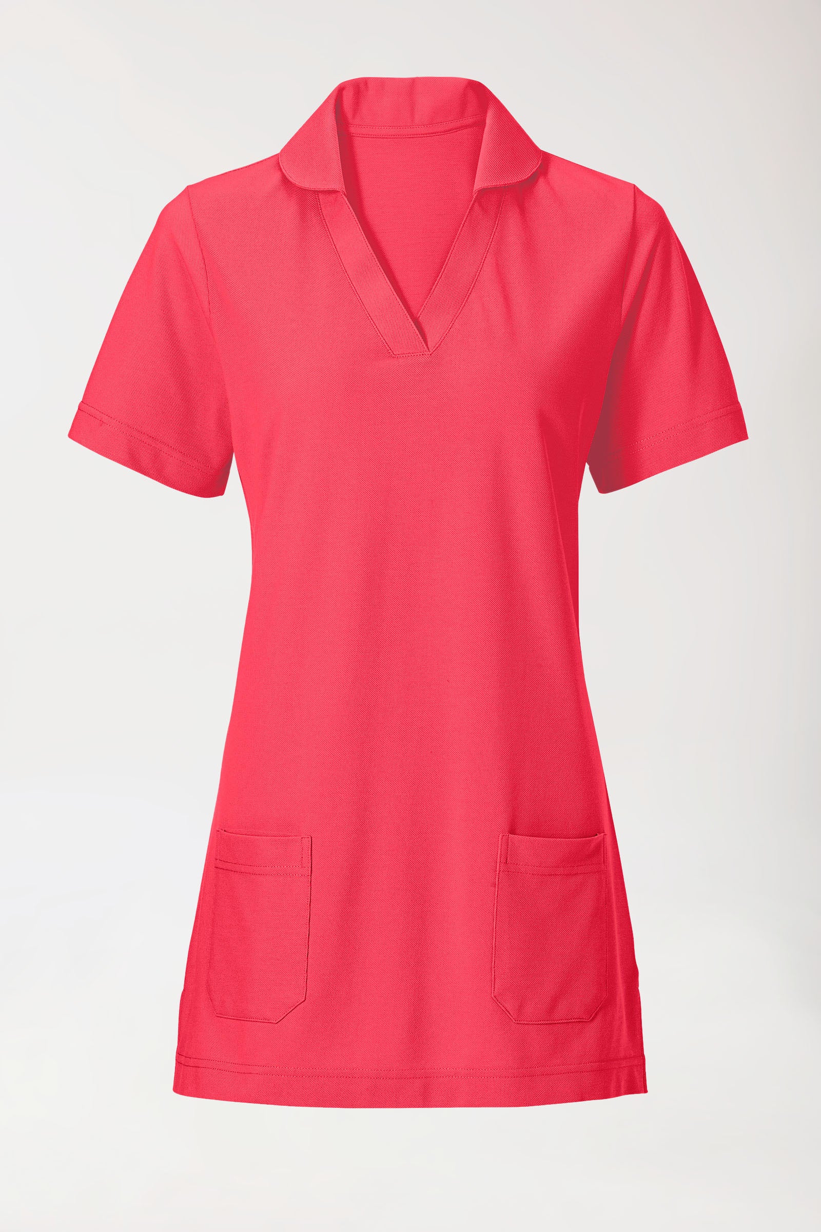 Piqué Longshirt Damen - mit Kragen lipstick