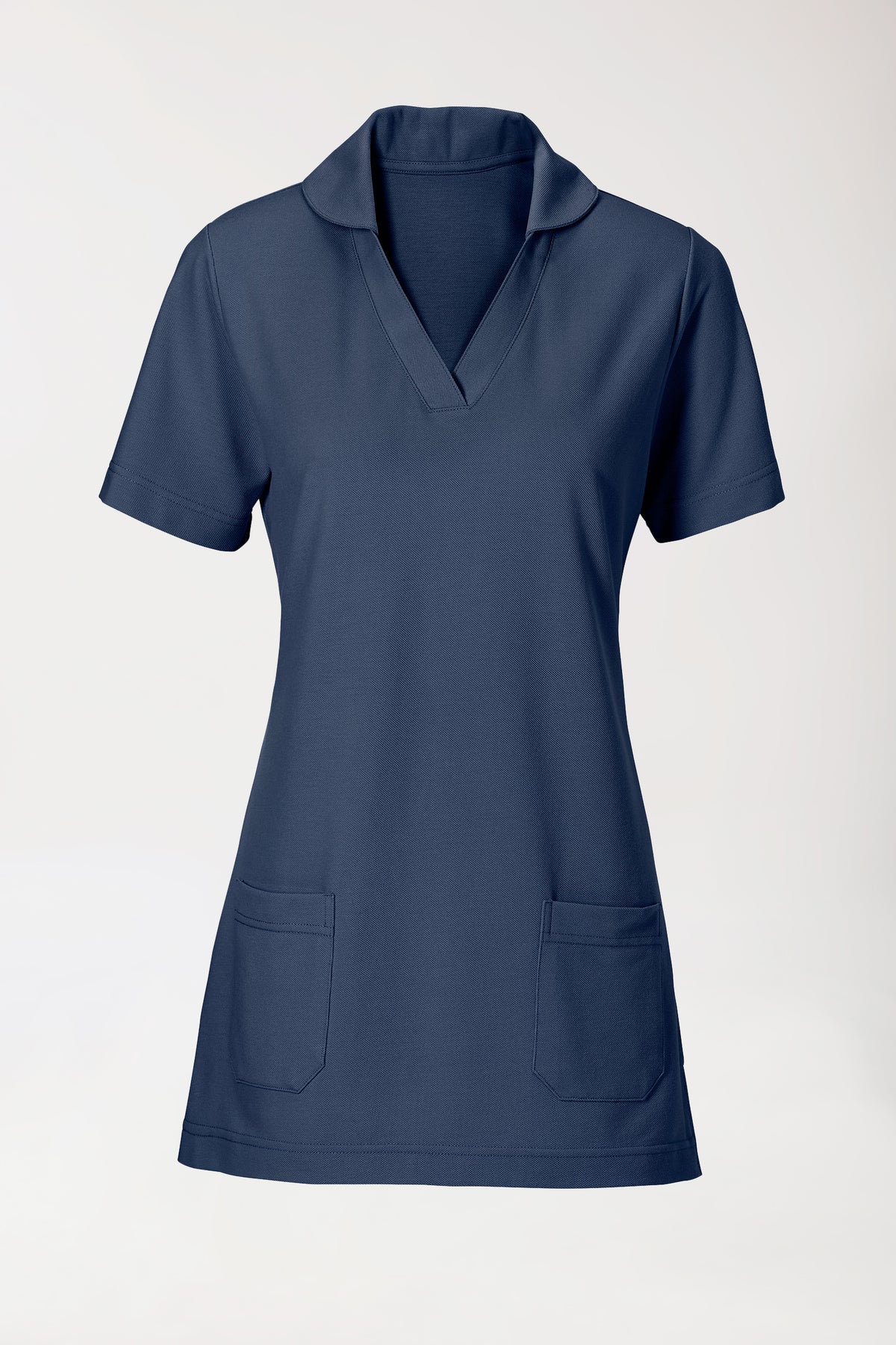 Piqué Longshirt Damen - mit Kragen navy, Vorderansicht 