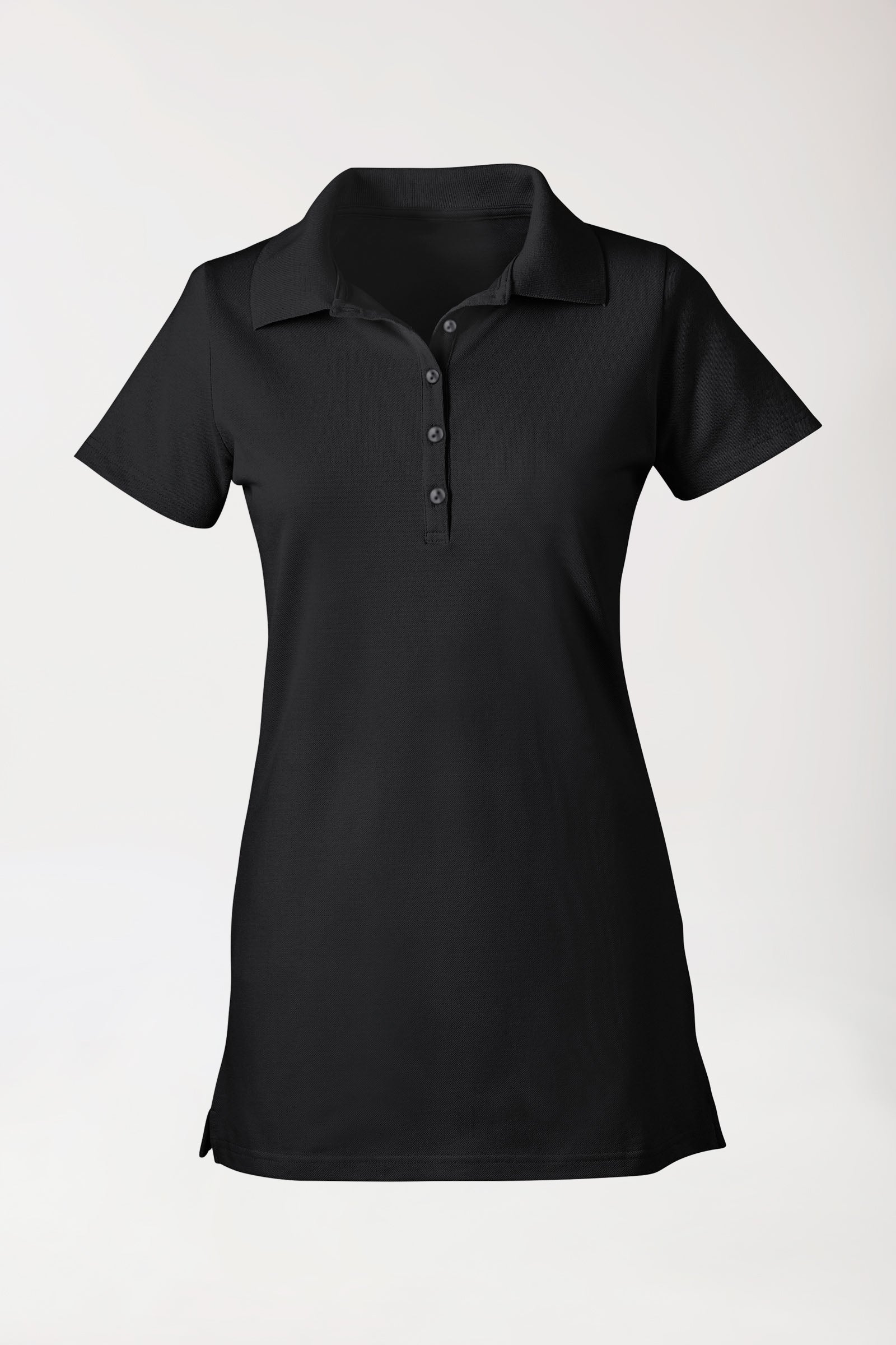 Stretch Longshirt Damen - Polokragen schwarz, Vorderansicht 