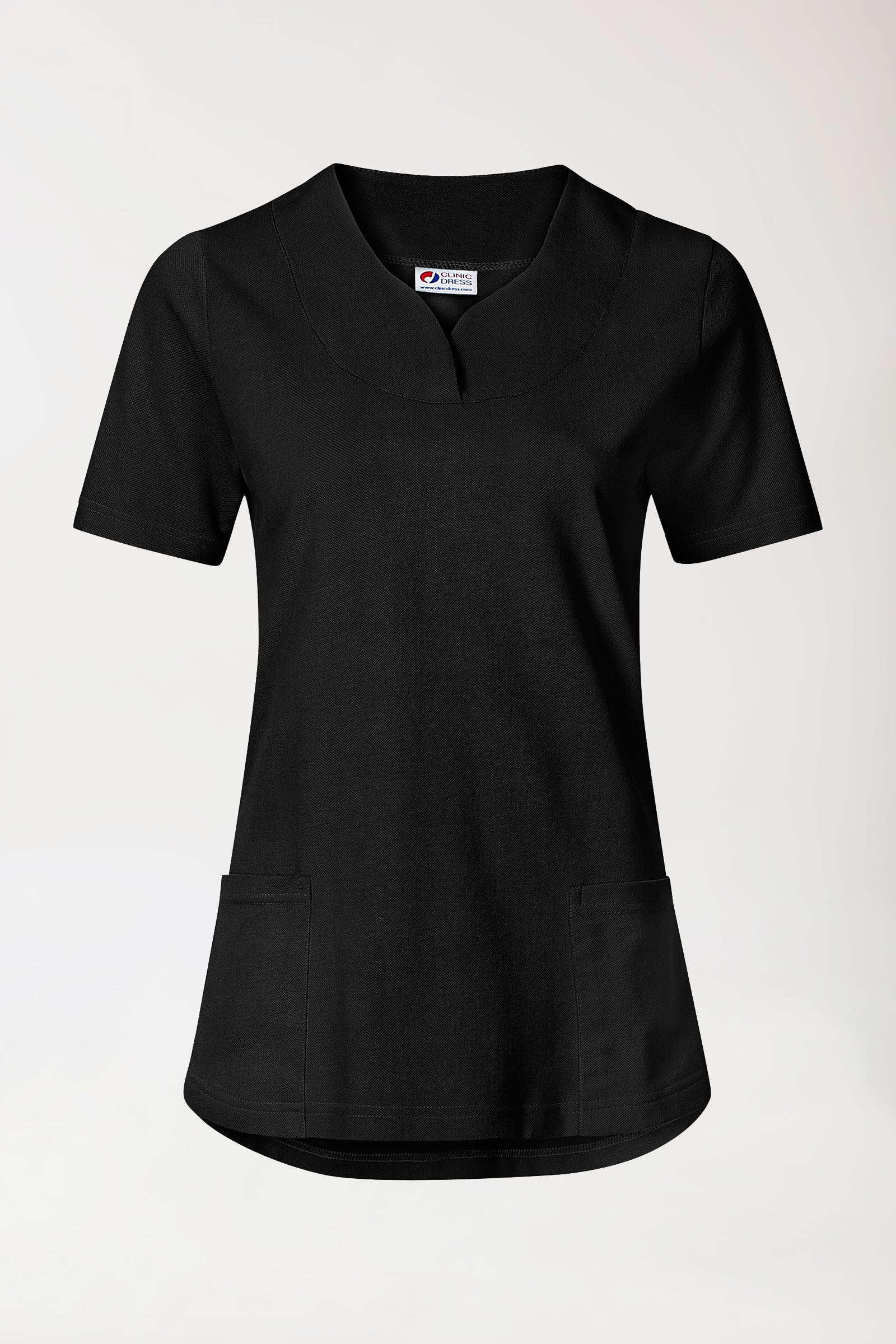 Piqué Longshirt Damen - diagonaler Ausschnitt schwarz