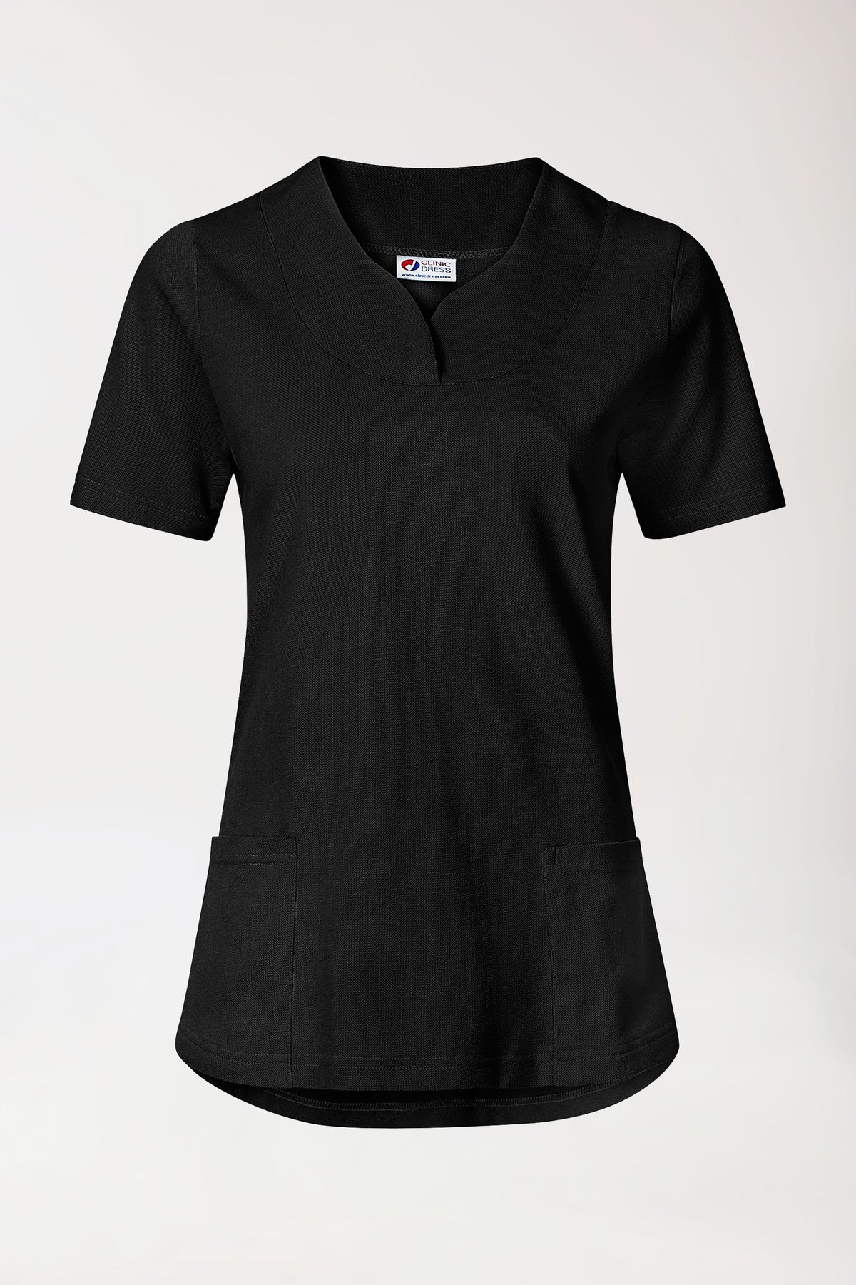 Piqué Longshirt Damen - diagonaler Ausschnitt schwarz, Vorderansicht 
