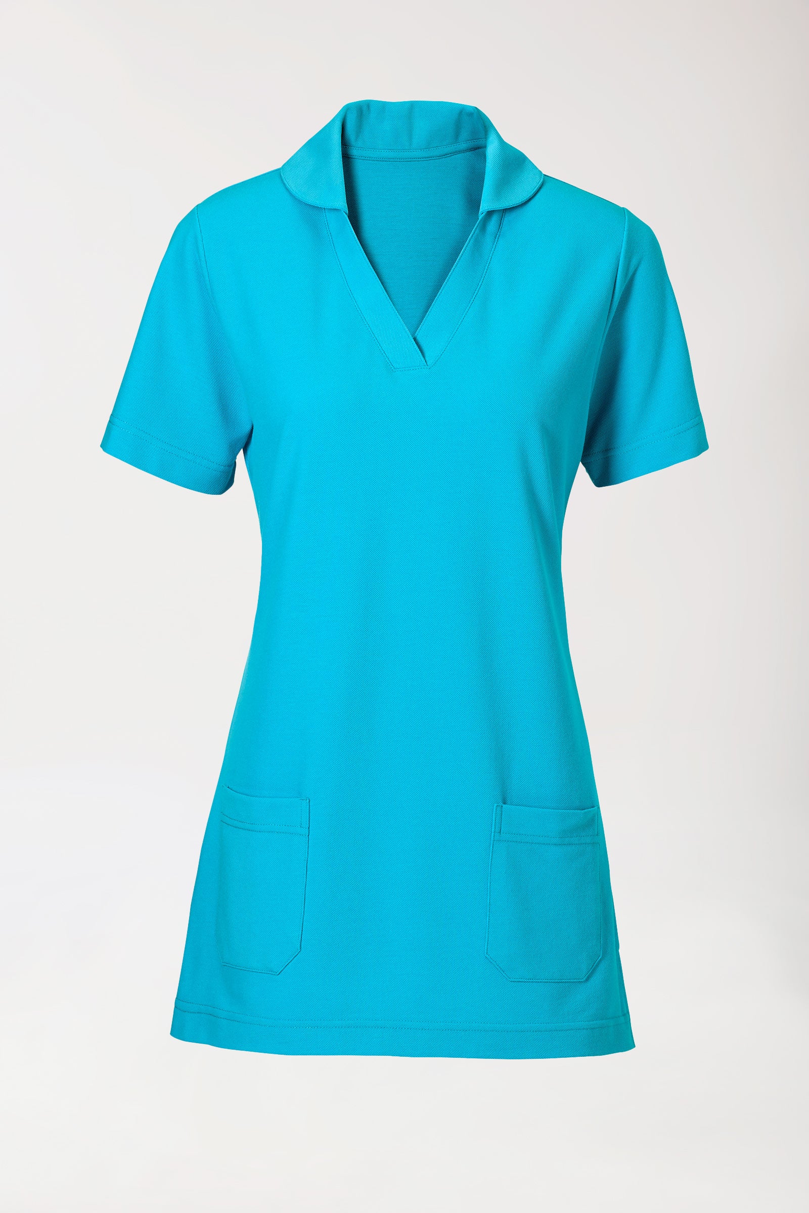 Piqué Longshirt Damen - mit Kragen türkis