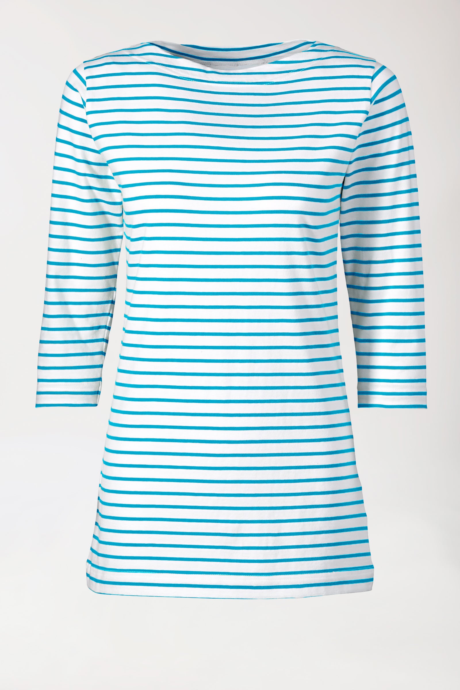 Longshirt Damen - 3/4 Arm türkis/weiß