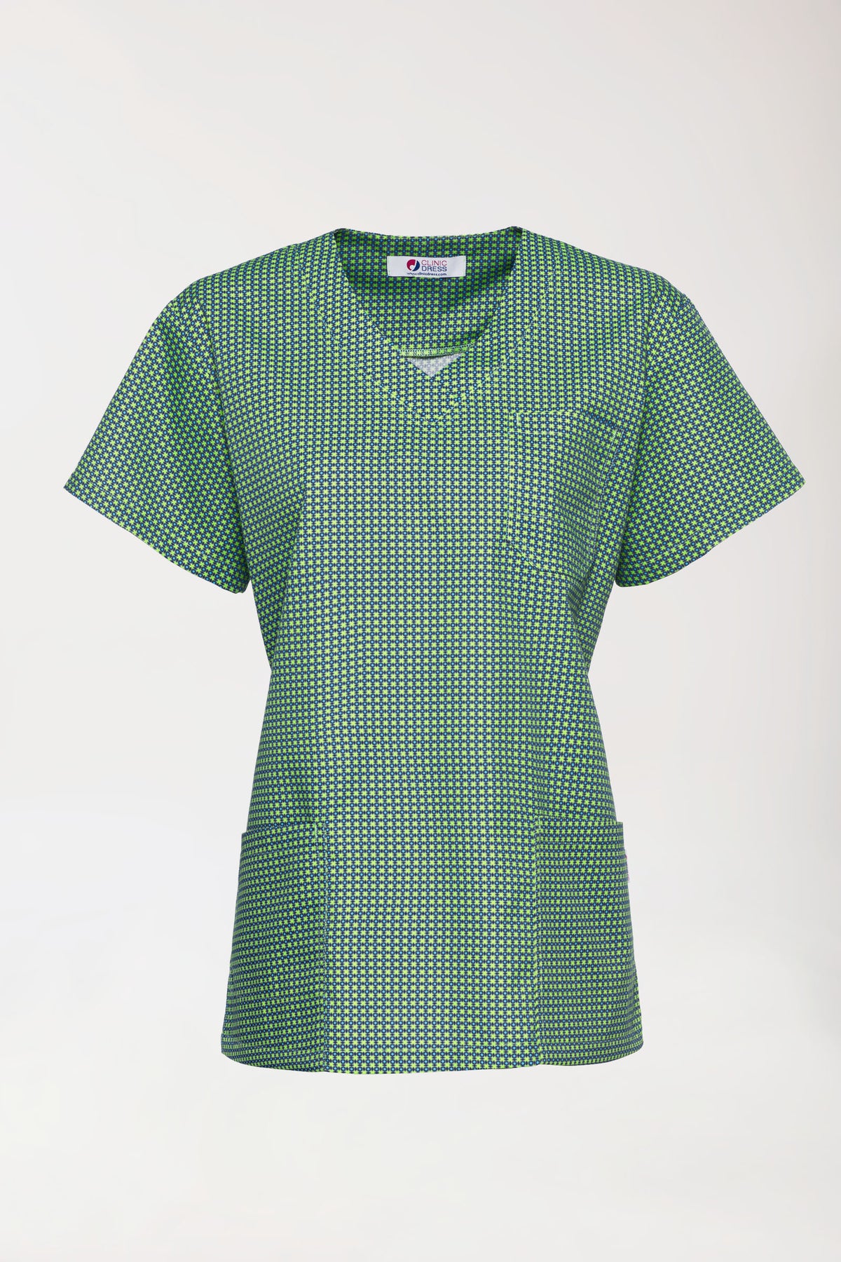 Leichter Schlupfkasack Damen - Alloverprint apfelgrün/navy, Vorderansicht 