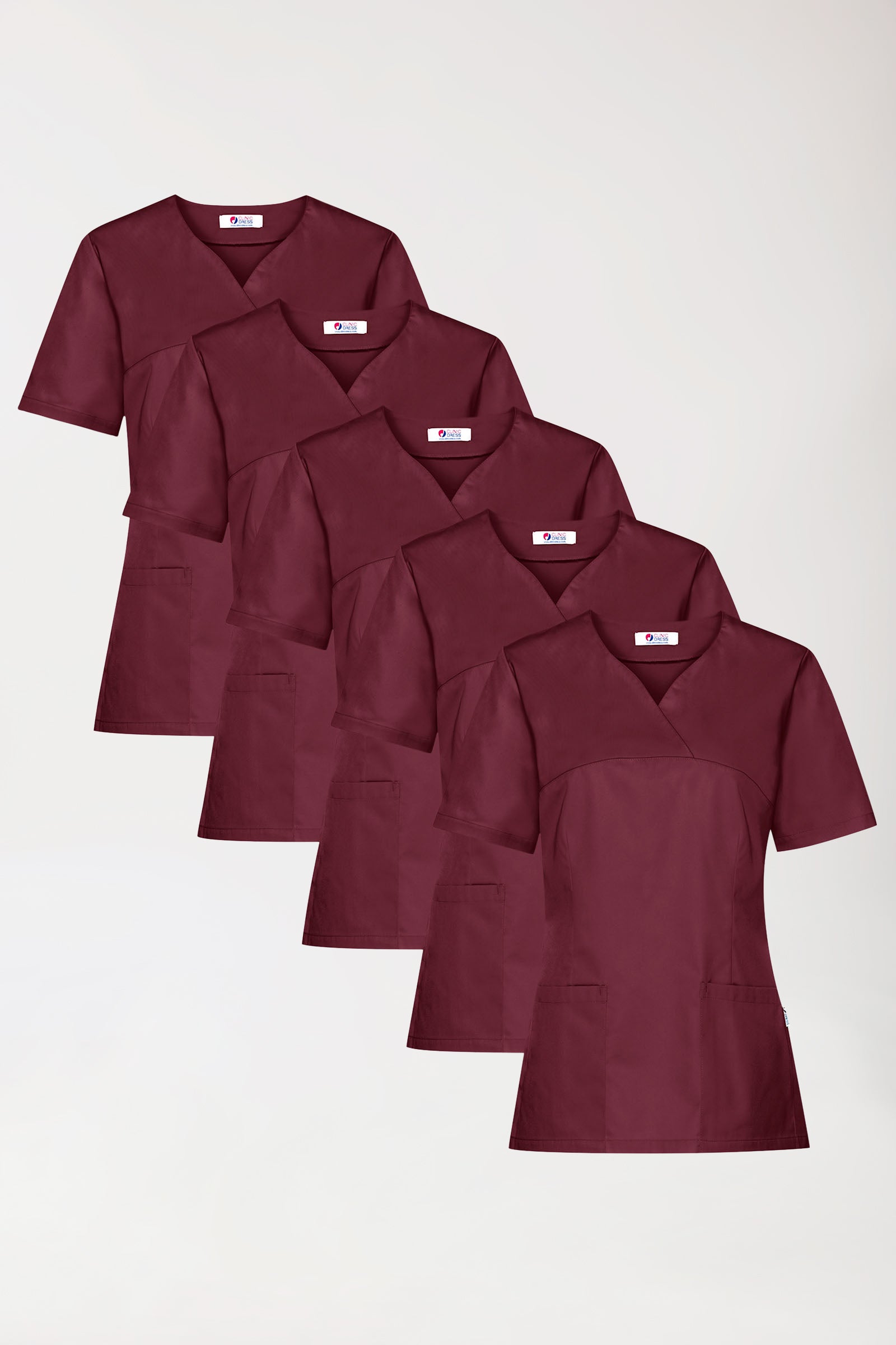 CORE Schlupfkasack Damen - 5er-Pack - Herzausschnitt bordeaux