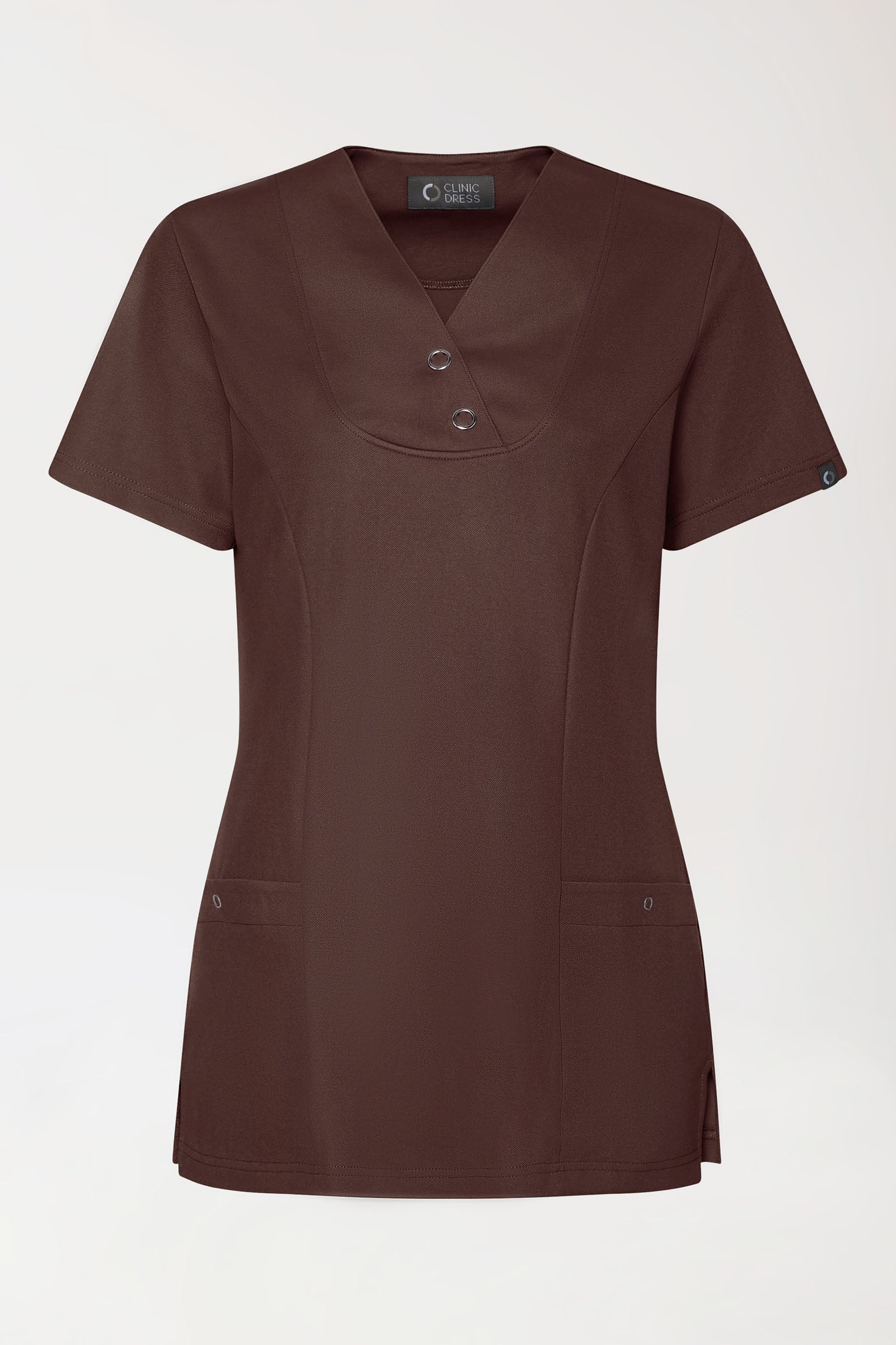COMFY FLEX Stretch Schlupfkasack Damen - mit Druckknöpfen coffee, Vorderansicht 