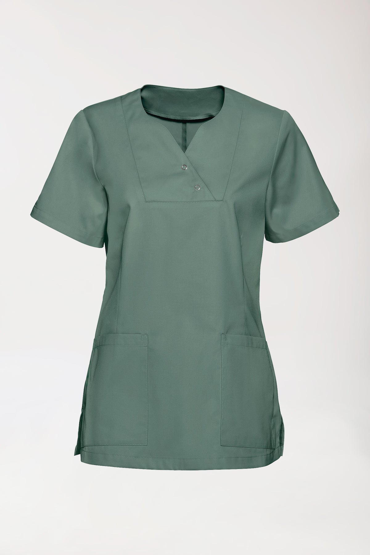 CORE Schlupfkasack Damen curved fit - mit Druckknöpfen dunkelgrün, Vorderansicht 