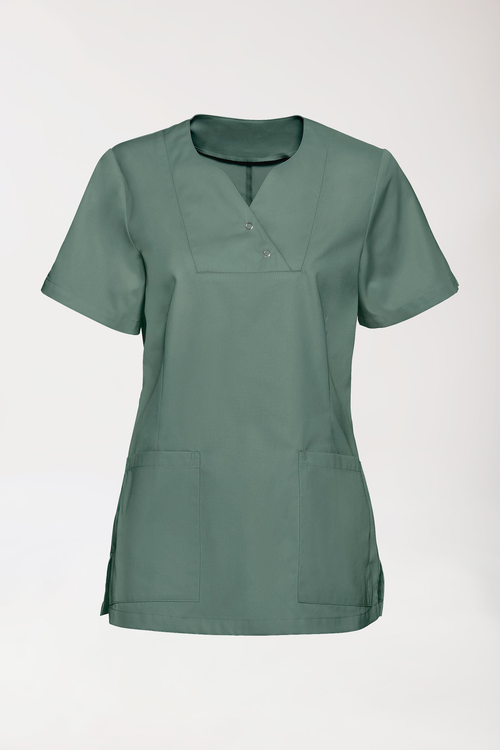 CORE Schlupfkasack Damen curved fit - mit Druckknöpfen dunkelgrün, Vorderansicht 