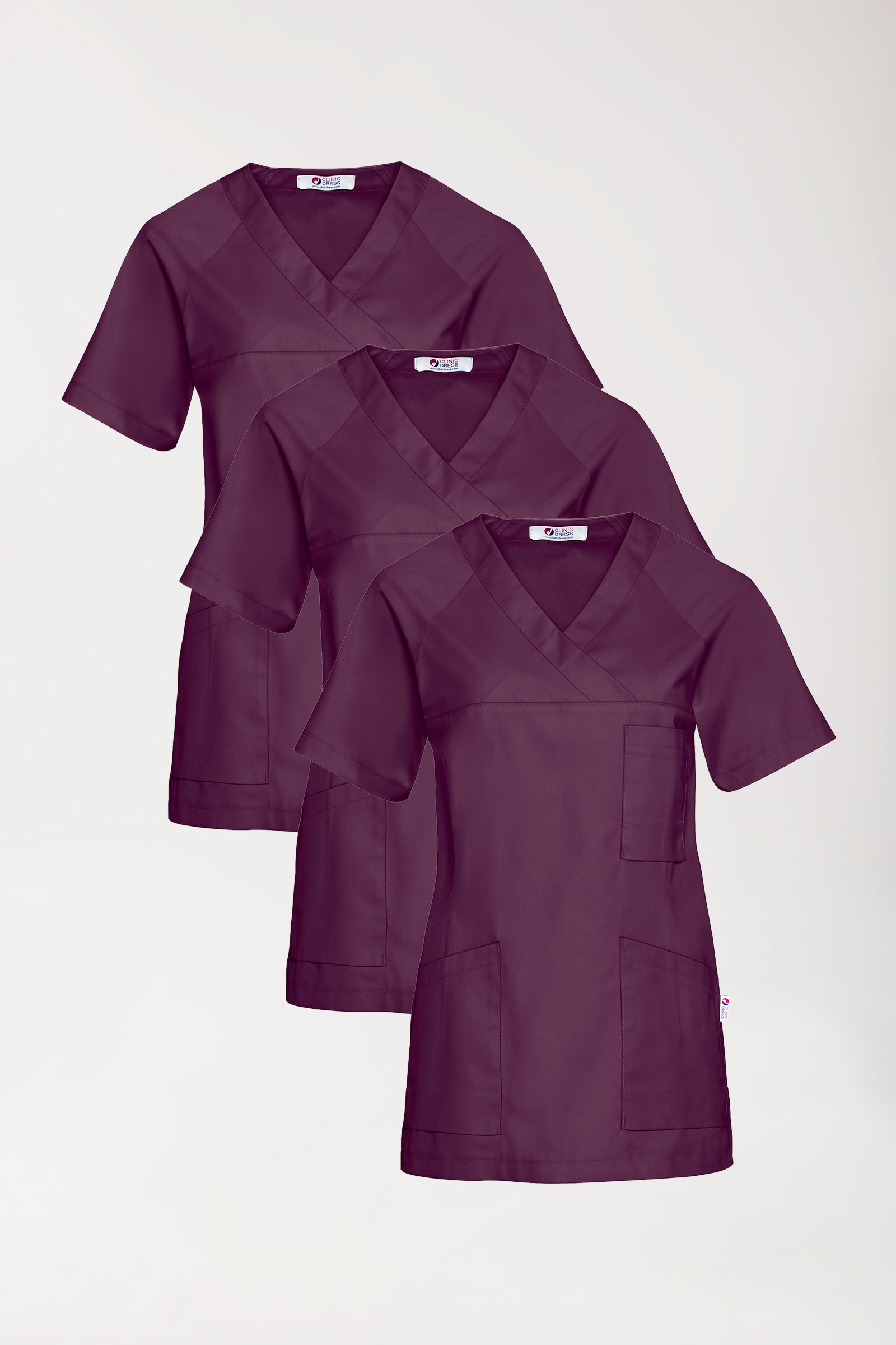 CORE Schlupfkasack Damen - 3er-Pack - V-Ausschnitt pflaume