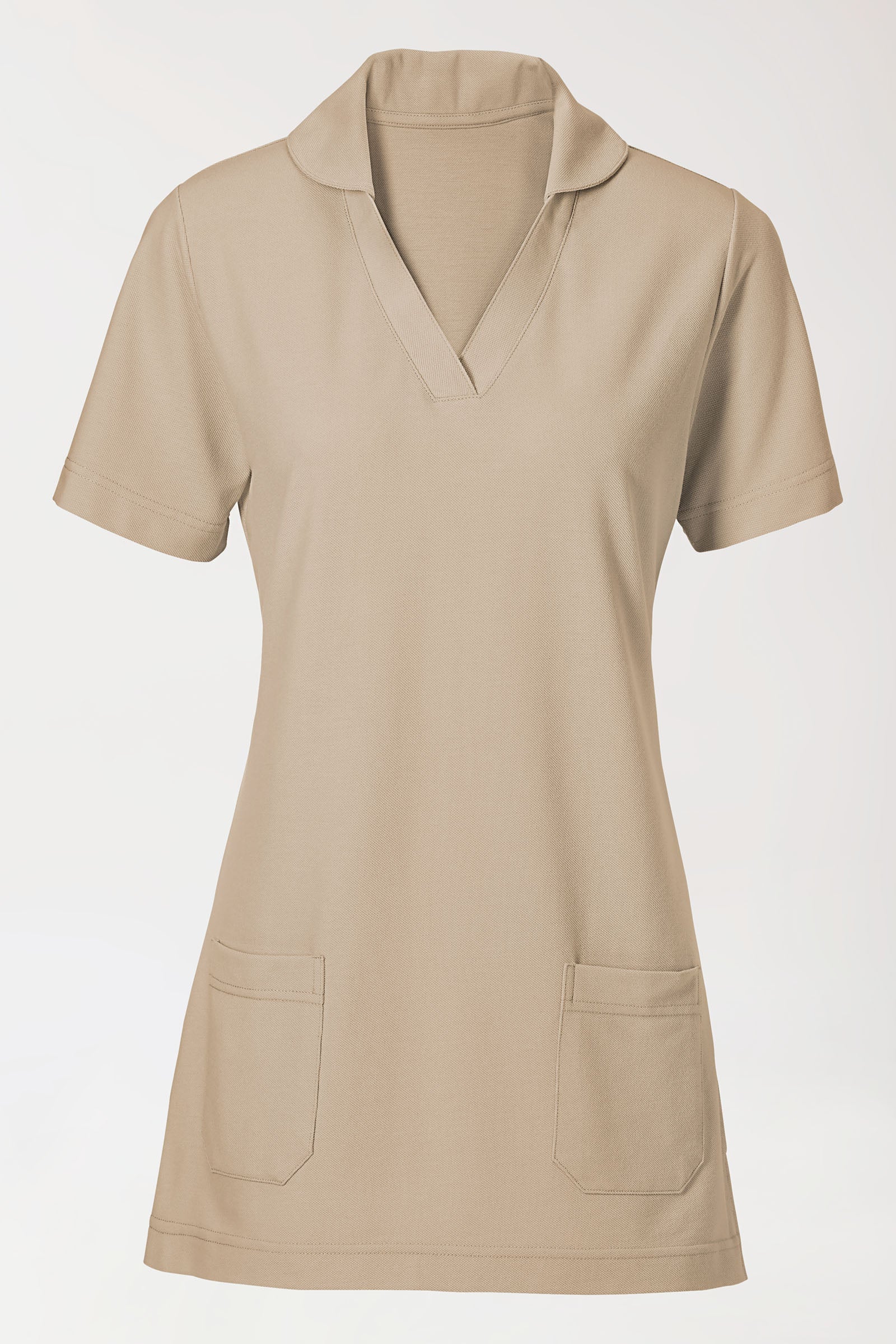 COMFY FLEX Stretch Schlupfkasack Damen - Schalkragen sand, Vorderansicht 