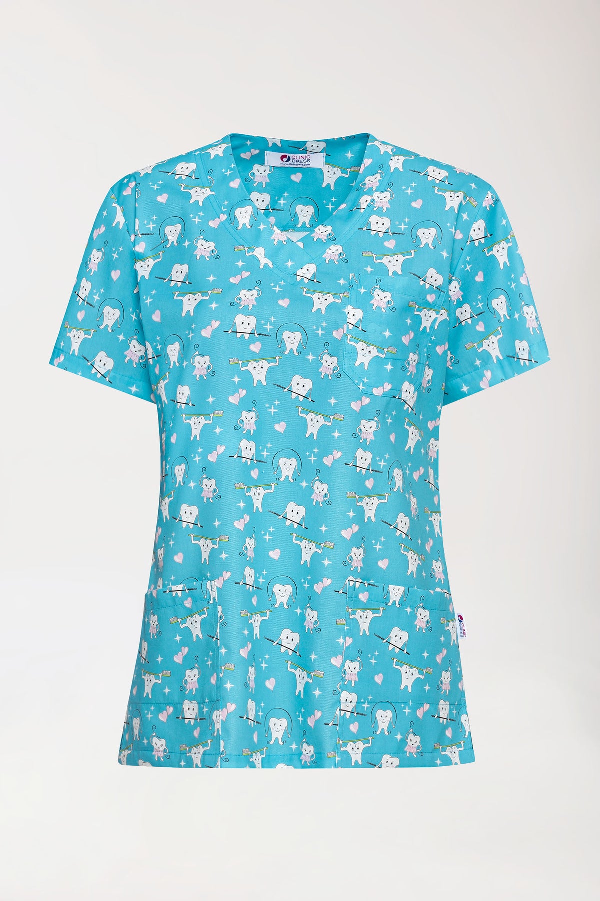 Leichter Schlupfkasack Damen - Alloverprint türkis/weiß/rosa, Vorderansicht 