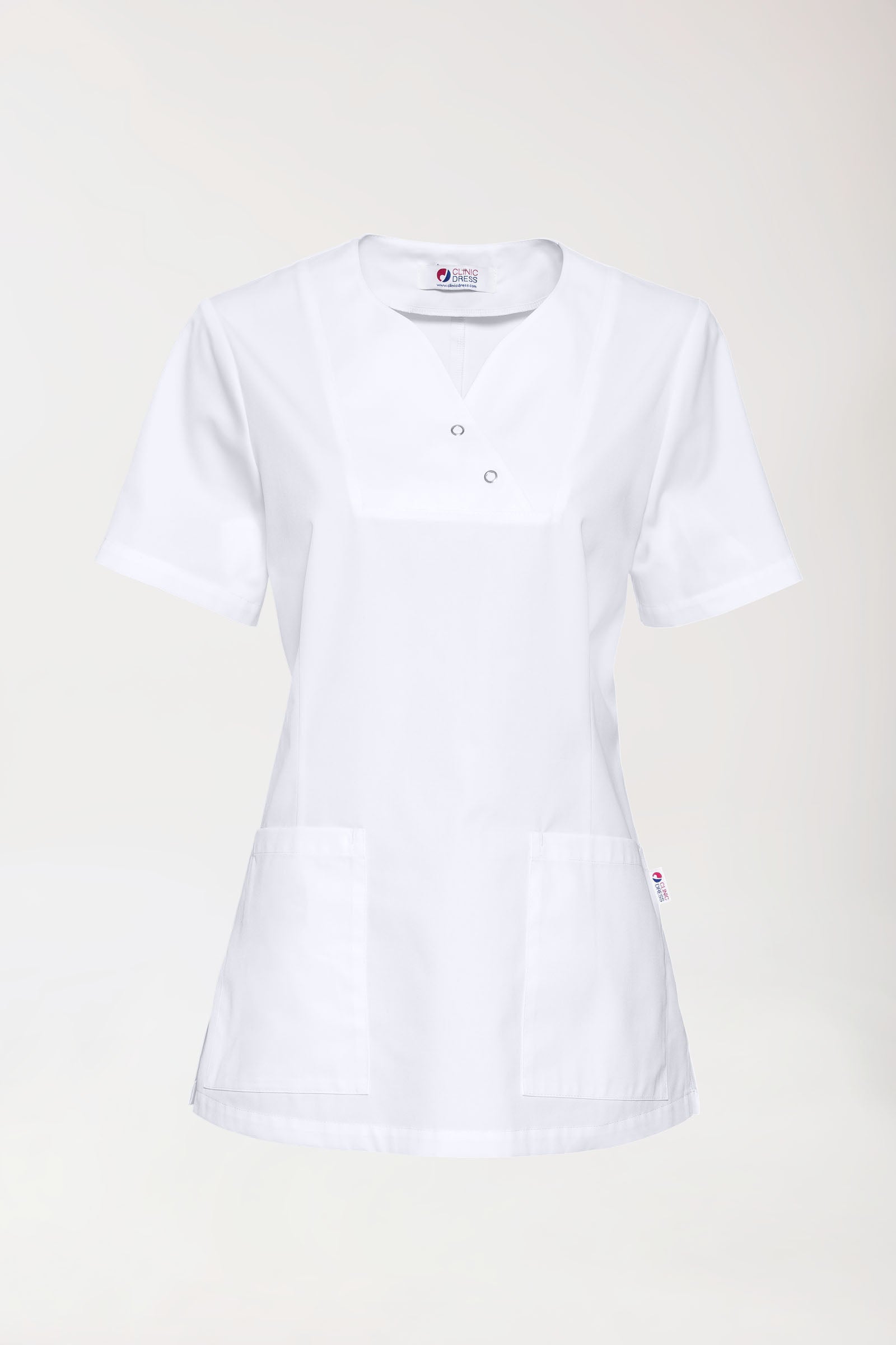 CORE Schlupfkasack Damen curved fit - mit Druckknöpfen weiß