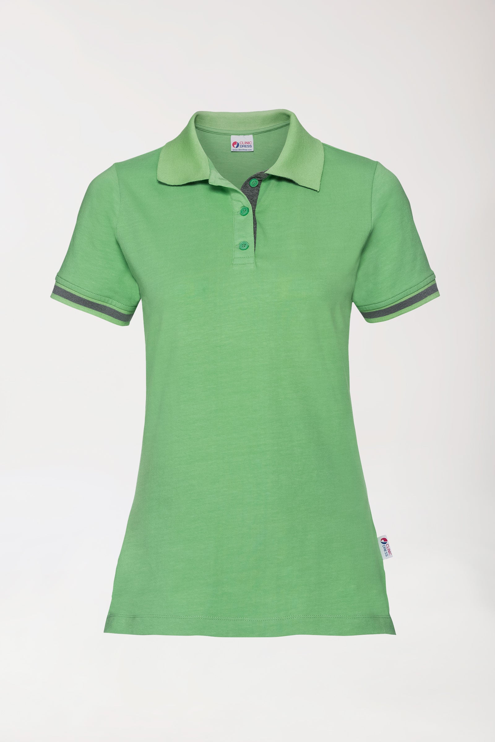 Stretch Shirt Damen - Polokragen apfelgrün/dunkelgrau melange