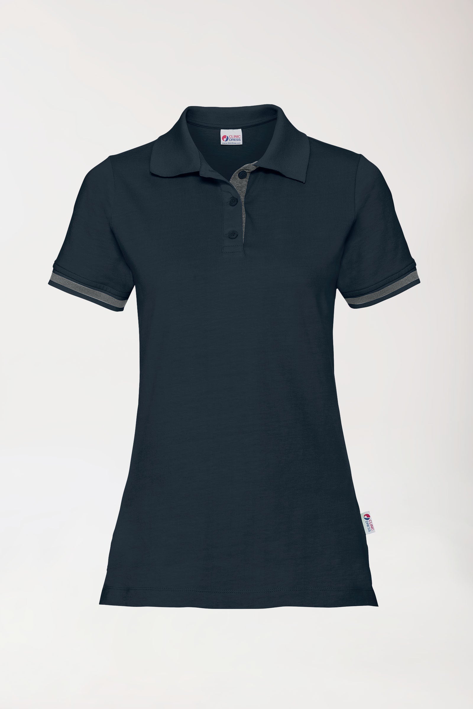 Stretch Shirt Damen - Polokragen navy/dunkelgrau melange, Vorderansicht 
