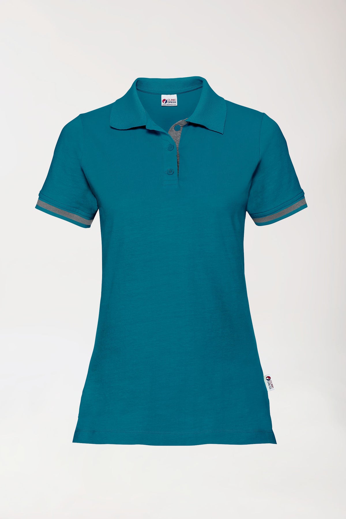 Stretch Shirt Damen - Polokragen petrol/dunkelgrau melange, Vorderansicht 