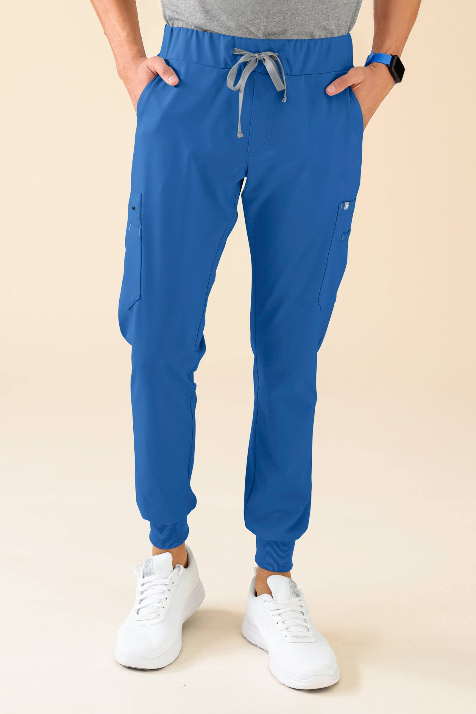 KAERE Hose Herren - Saumbündchen mit Beintaschen blau, Vorderansicht 
