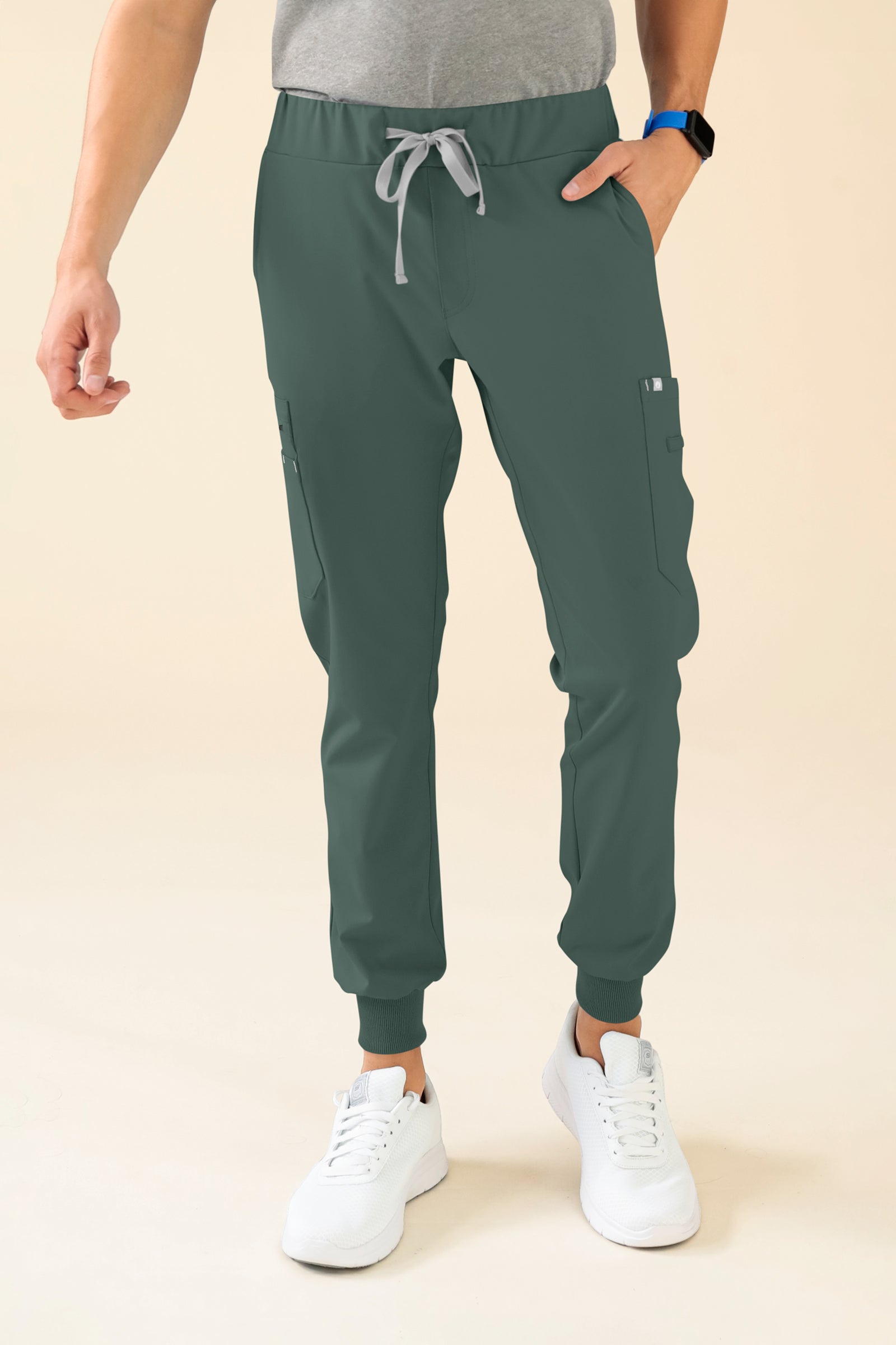 KAERE Hose Herren - Saumbündchen mit Beintaschen dunkelgrün