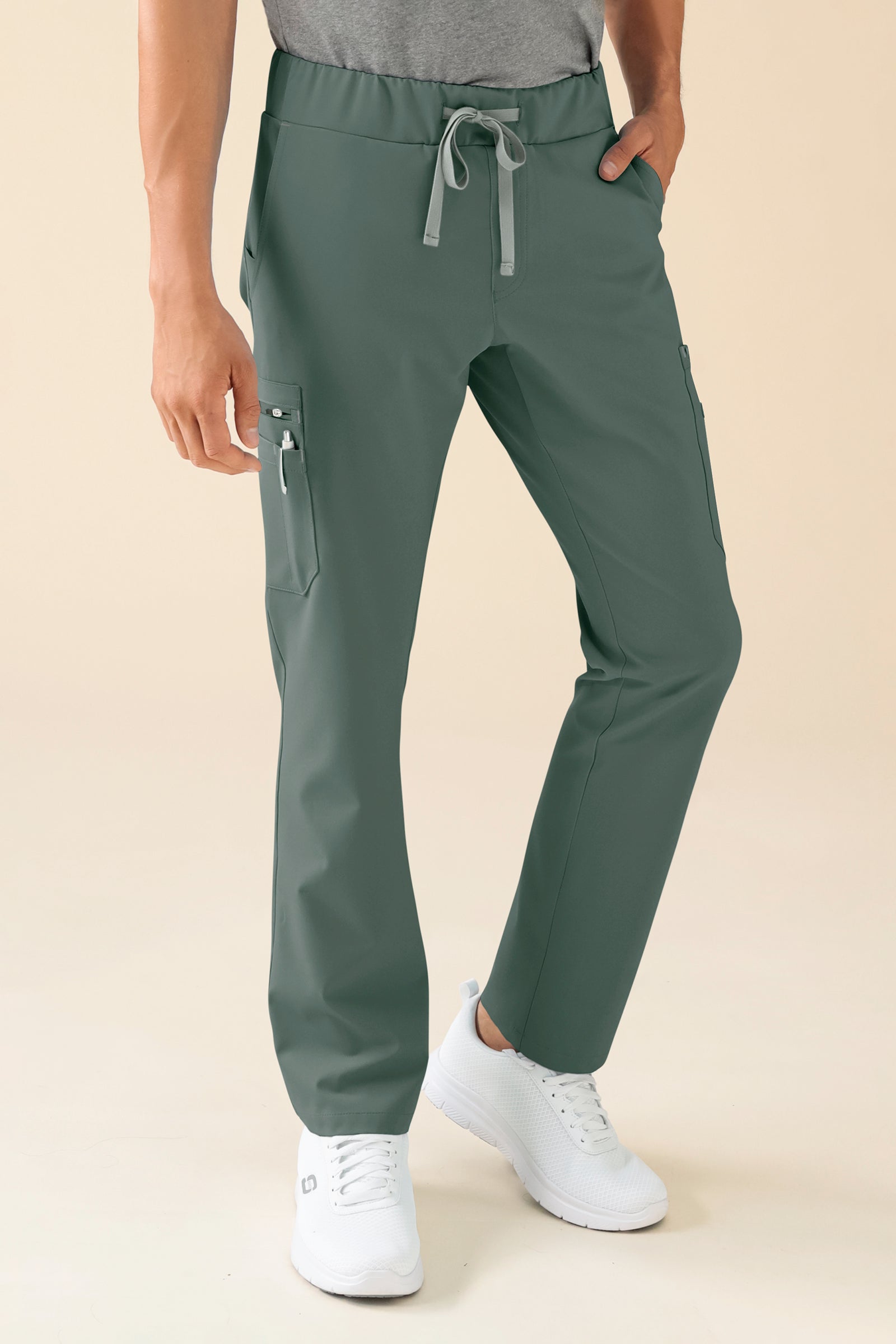 KAERE Hose Herren - gerader Saum mit Beintaschen dunkelgrün