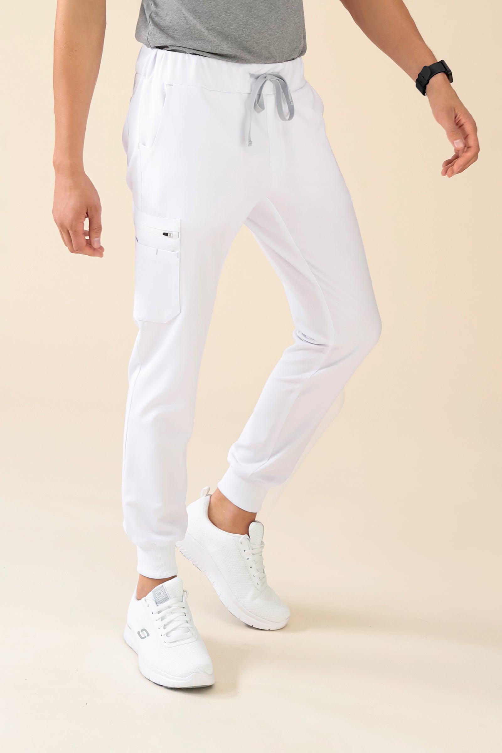 KAERE Hose Herren - Saumbündchen mit Beintaschen weiß