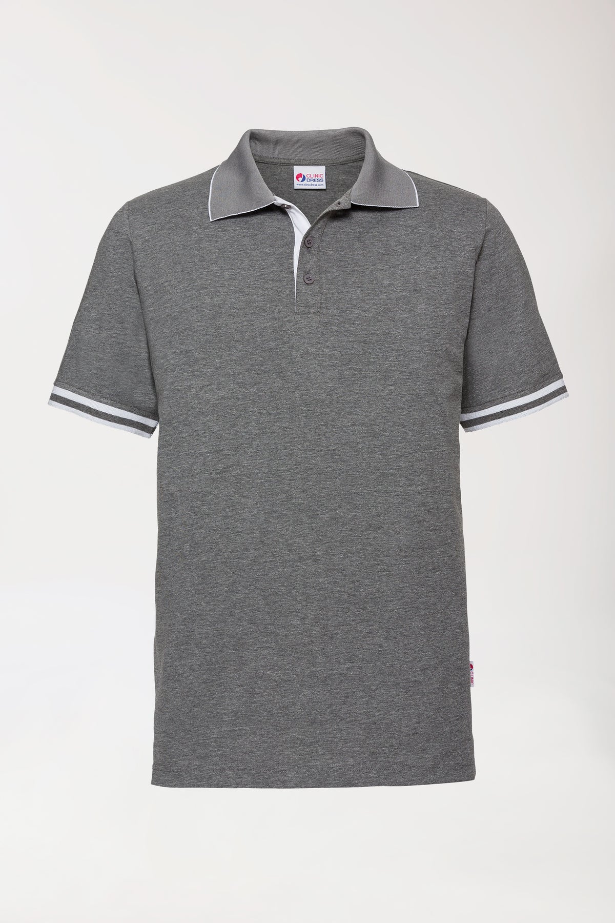 Stretch Shirt Herren - Polokragen - Kontrastknopfleiste - dunkelgrau melange/weiß, Vorderansicht 