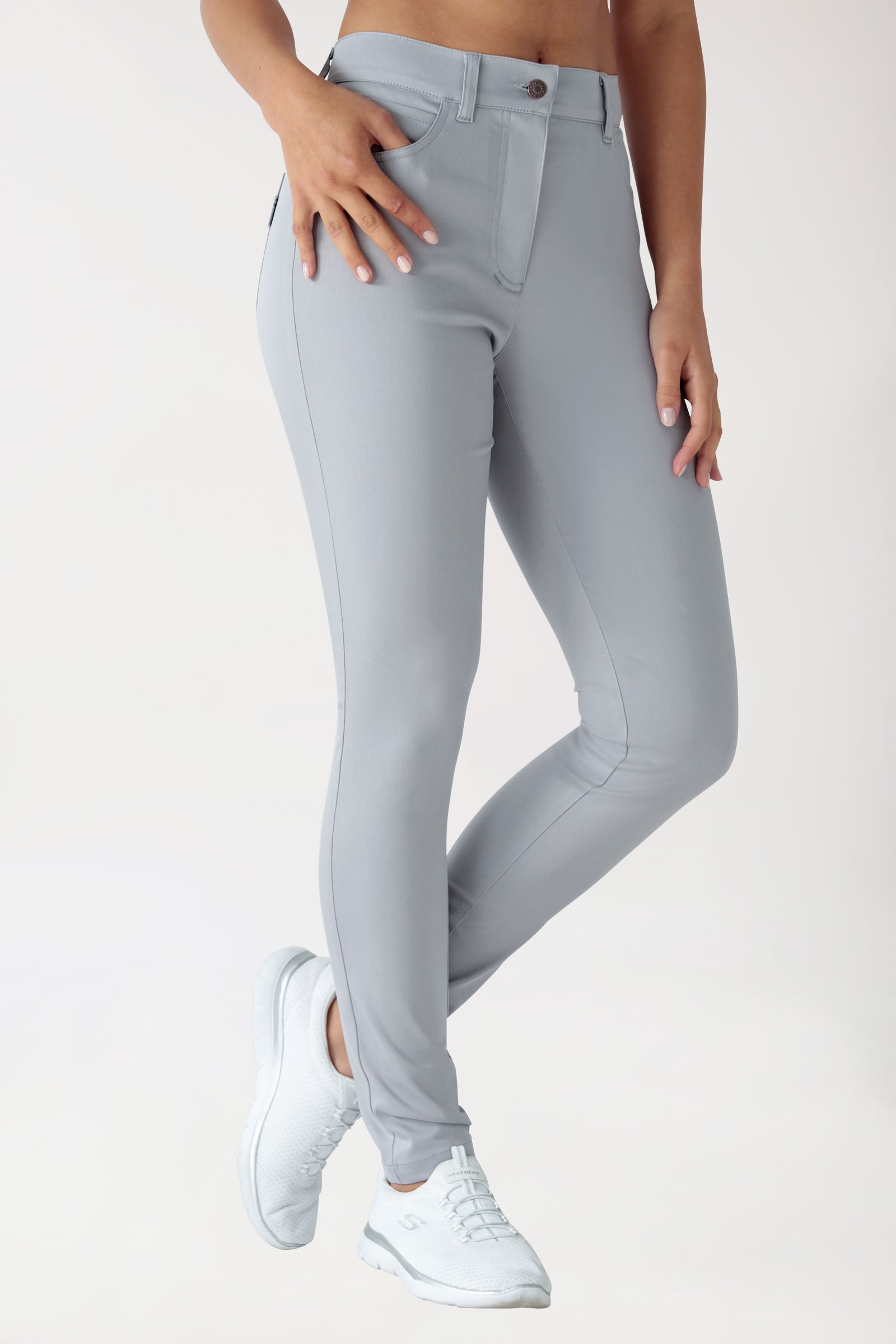 Stretch 5-Pocket Hose Damen - schlankes Bein grau, Vorderansicht 