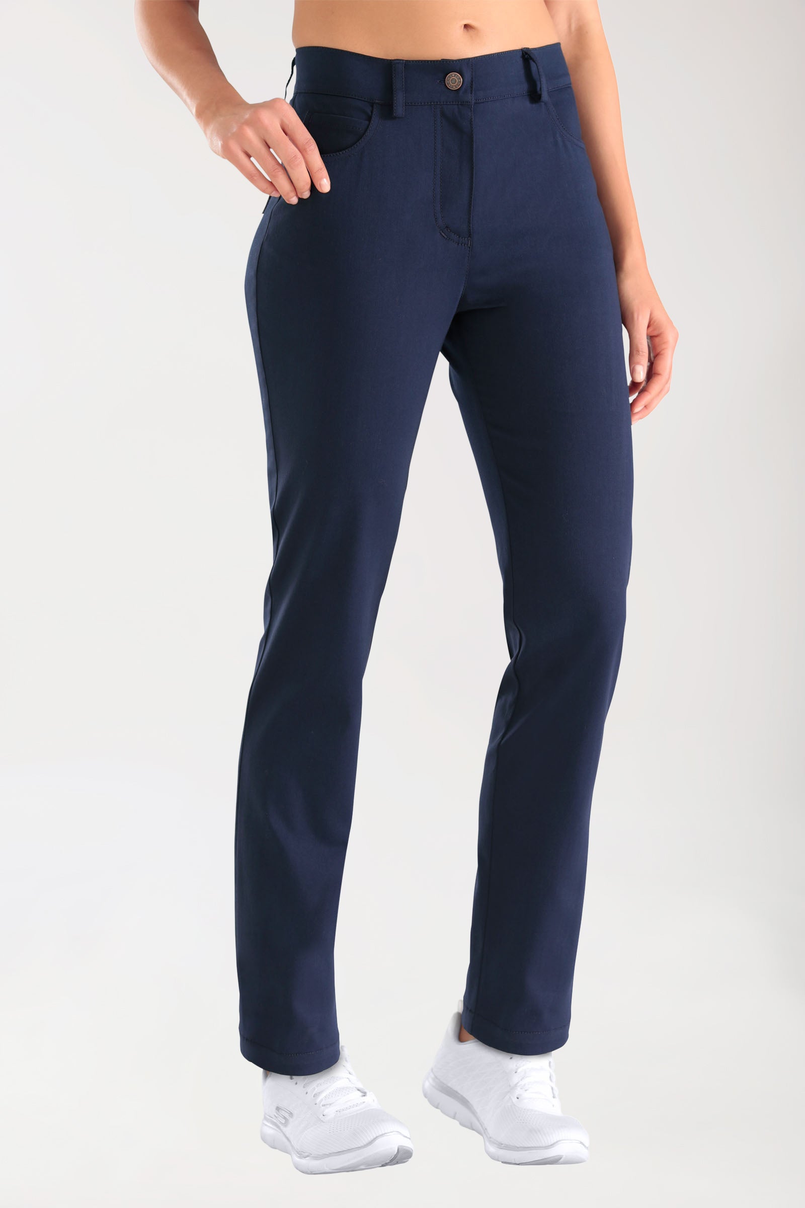 Stretch 5-Pocket Hose Damen - gerades Bein navy, Vorderansicht 