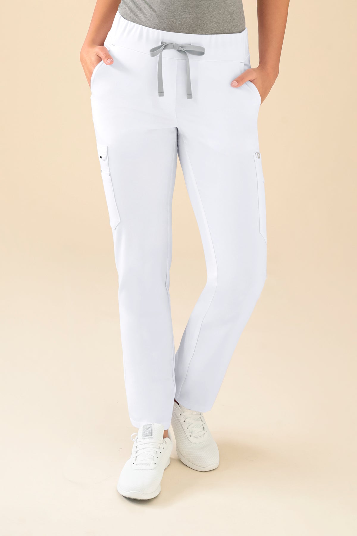 KAERE Hose Damen - gerader Saum mit Beintaschen weiß