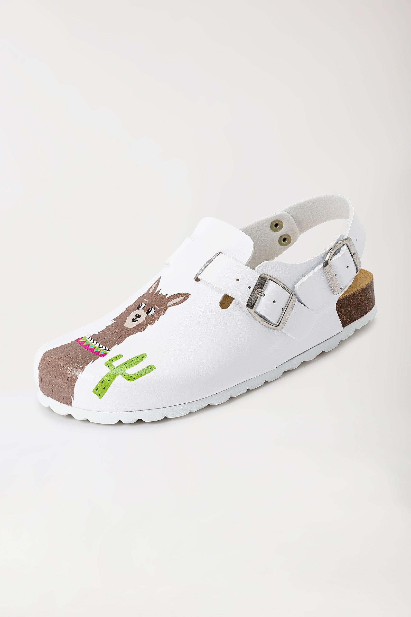 Damen Clog - Fersenriemen - Motivdruck - weiß/bunt