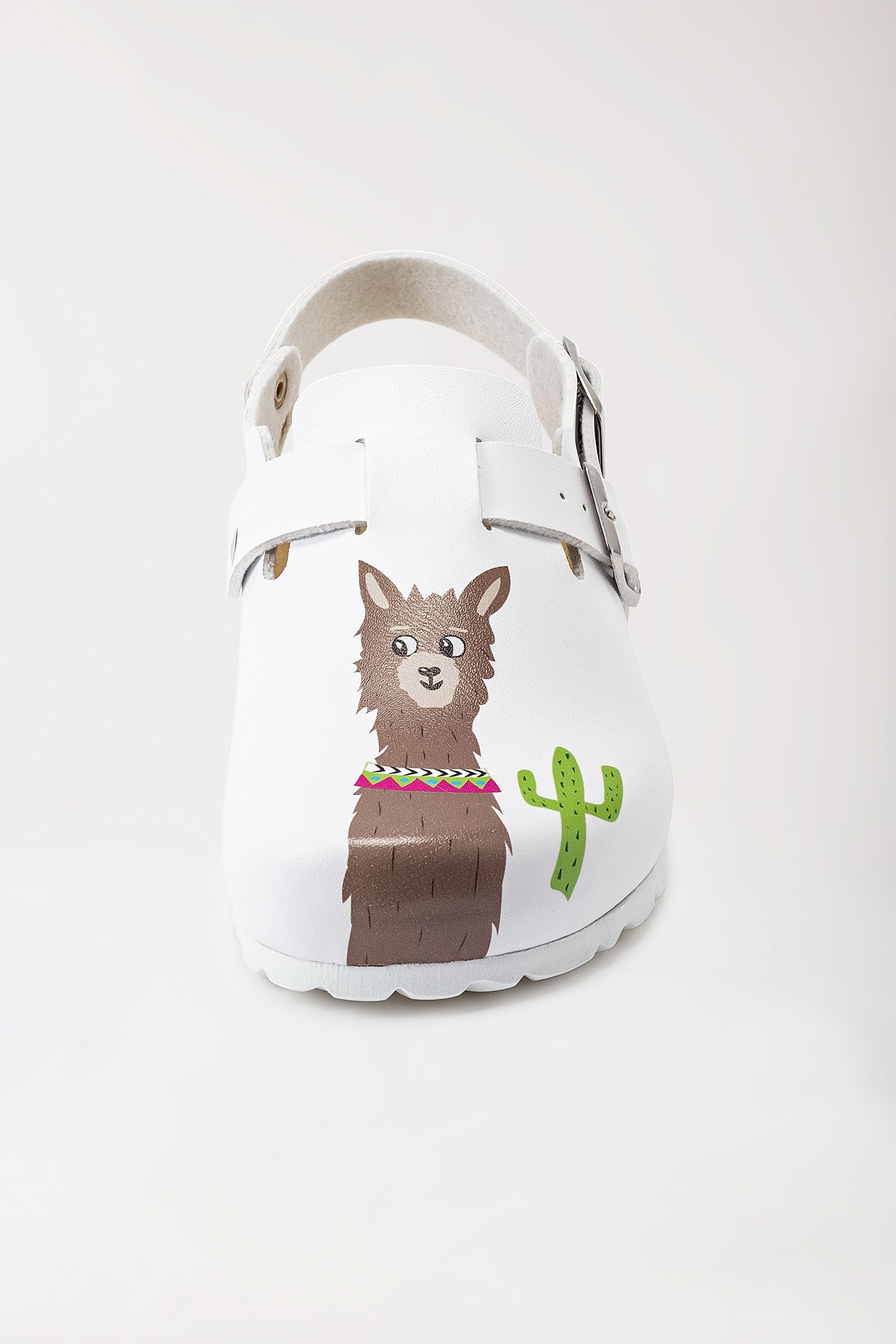 Damen Clog - Fersenriemen - Motivdruck - weiß/bunt, Vorderansicht 