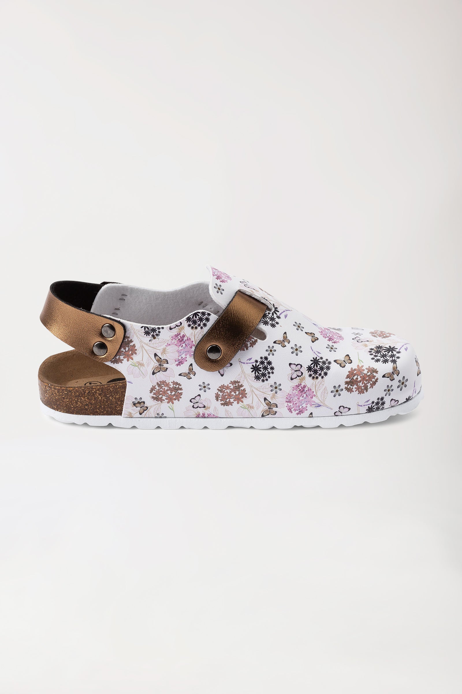 Damen Clog weiß/kupfer/rose, Vorderansicht 