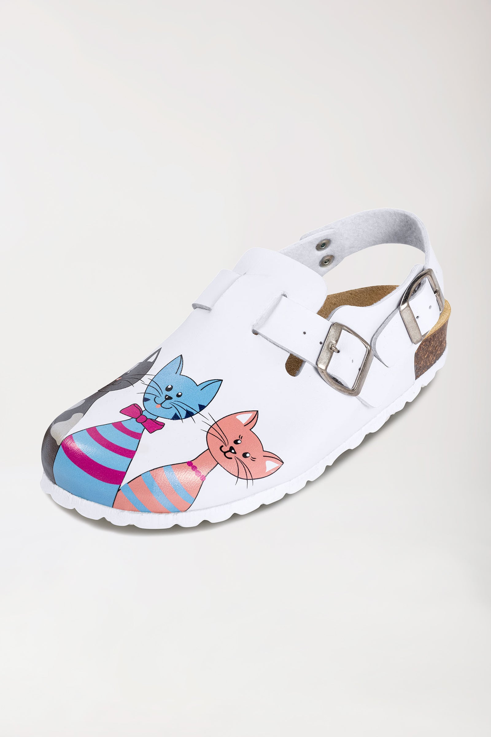 Damen Clog weiß/pfirsichrosa/blau