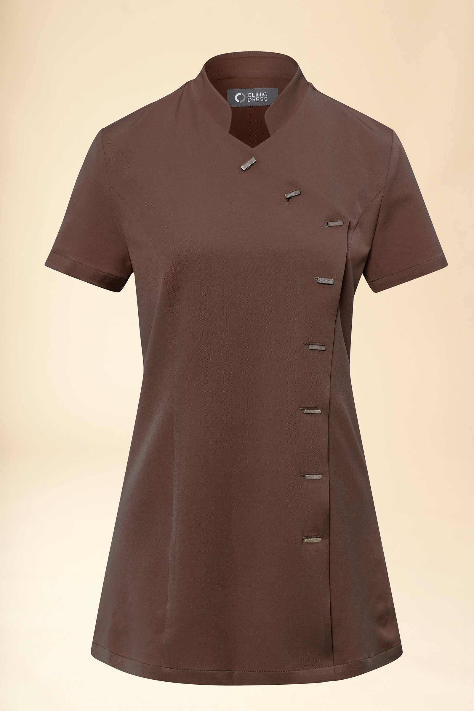 KAERE Kasack Damen - asymmetrische Knopfleiste coffee, Vorderansicht 