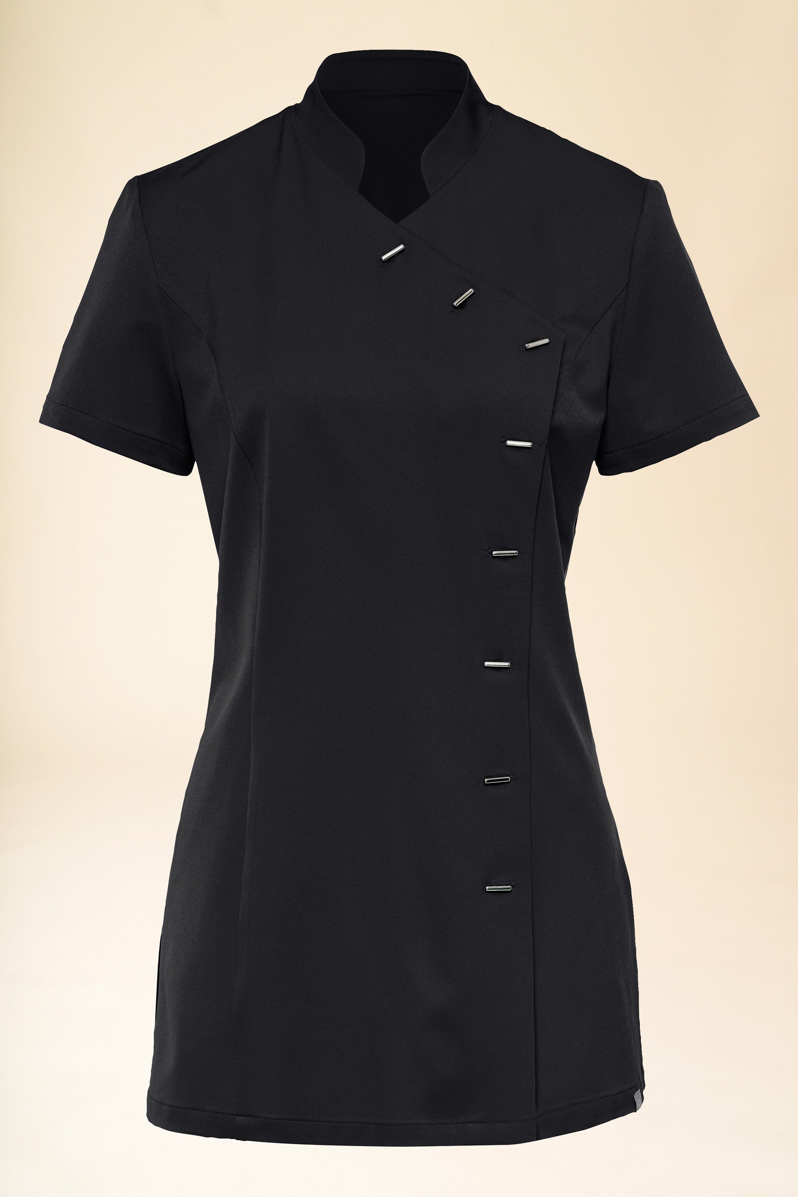 KAERE Kasack Damen - asymmetrische Knopfleiste schwarz, Vorderansicht 