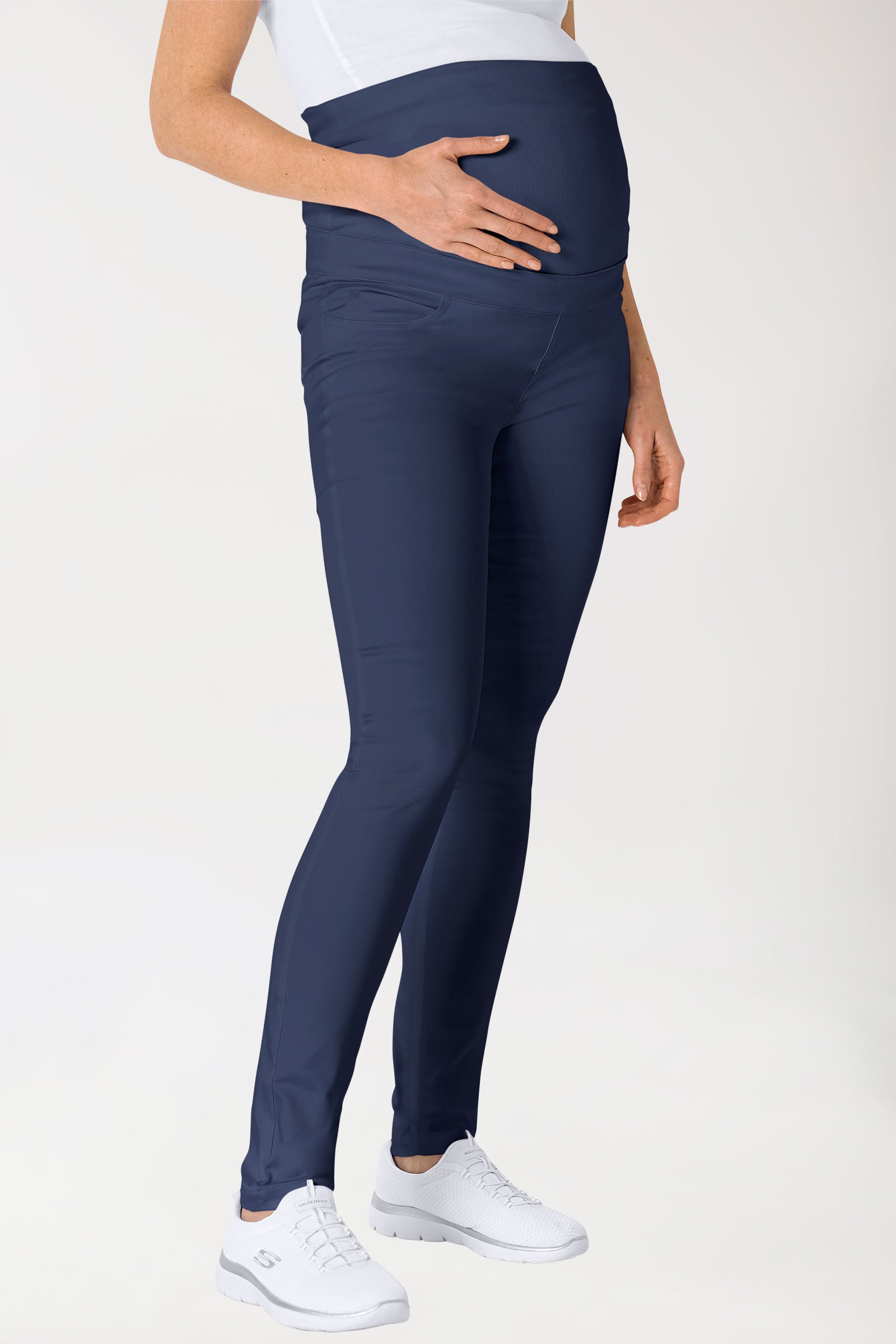 Comfort Stretch Umstandshose - elastischer Strickbund navy, Vorderansicht 
