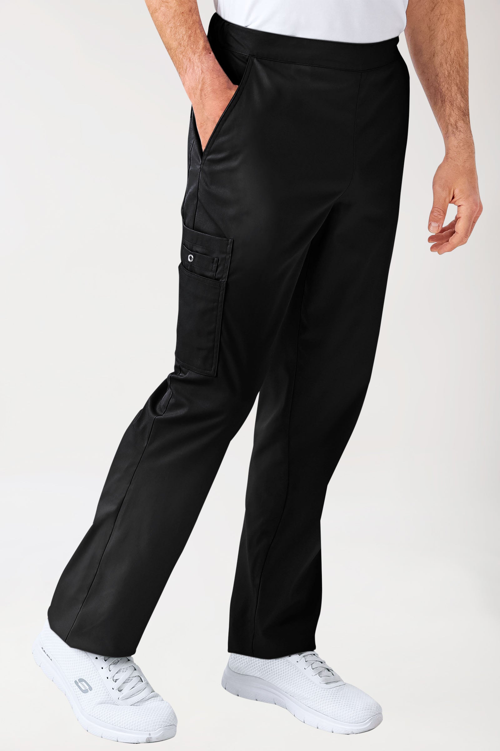 CLINIC STRETCH Hose Unisex - mit Beintasche schwarz, Vorderansicht 